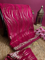 Queen Pink Munga Silk Saree with Zardozi Hand Embroidery