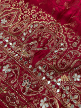 Calcutta Red Zardozi Handwork Mulberry Banarasi Silk Saree