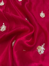 Rose Red Mulberry Silk Saree With Zardozi Scalloped Border