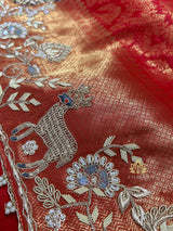 Bride Special Zardozi Hand Embroidery Kanchipuram Silk Saree