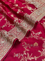 Calcutta Red Zardozi Handwork Mulberry Banarasi Silk Saree