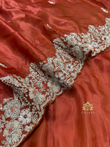 Rust Orange Mulberry Silk Saree With Zardozi Scalloped Border