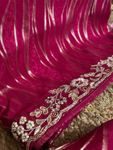 Queen Pink Munga Silk Saree with Zardozi Hand Embroidery