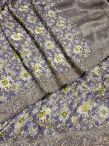 Lavender Zardozi Handwork Patola Designer Munga silk saree