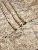 Ivory White Self Woven Kanchi Silk Saree with Zardozi Hand Embroidery