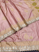 Baby Pink Gotapatti Hand Embroidery Tanchoi Silk Saree