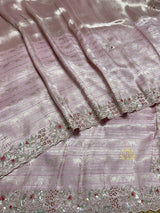 Baby Pink Designer Hand Embroidery Kanchi Tissue Silk Saree