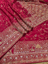 Calcutta Red Zardozi Handwork Mulberry Banarasi Silk Saree