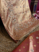 Salmon Pink Kanchipuram Tissue Silk Saree with Zardozi Hand Embroidery