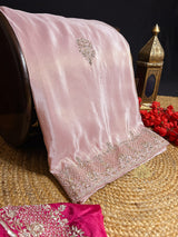 Pastel Pink Tissue Silk Saree with Zardozi Handwork