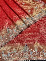Bride Special Zardozi Hand Embroidery Kanchipuram Silk Saree