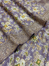 Lavender Zardozi Handwork Patola Designer Munga silk saree