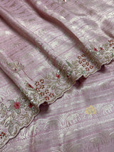 Baby Pink Designer Hand Embroidery Kanchi Tissue Silk Saree