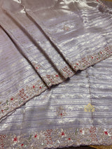 Lilac Purple Designer Hand Embroidery Kanchi Tissue Silk Saree