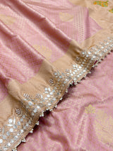 Baby Pink Gotapatti Hand Embroidery Tanchoi Silk Saree