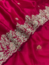 Queen Pink Mulberry Silk Saree With Zardozi Scalloped Border