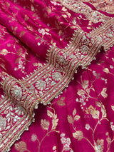 Queen Pink Zardozi Handwork Mulberry Banarasi Silk Saree