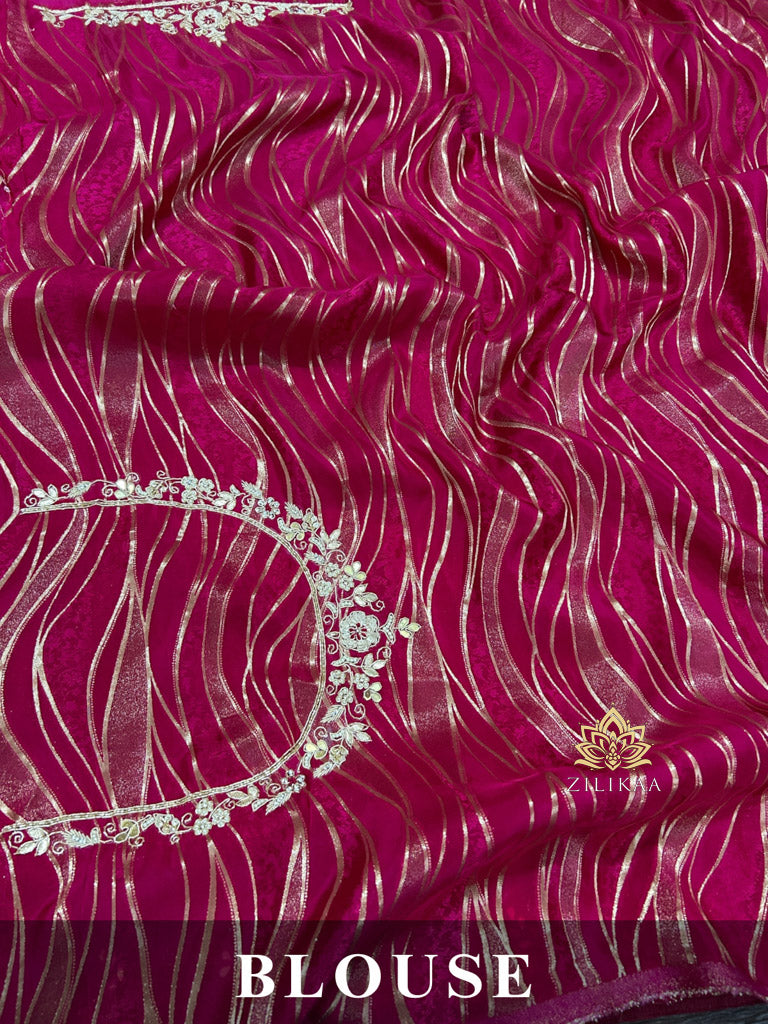Queen Pink Munga Silk Saree with Zardozi Hand Embroidery