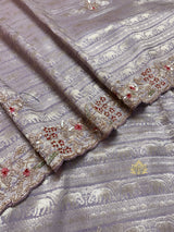 Lilac Purple Designer Hand Embroidery Kanchi Tissue Silk Saree