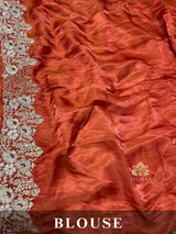 Rust Orange Mulberry Silk Saree With Zardozi Scalloped Border