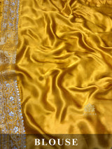 Mustard Yellow Zardozi Handwork Mulberry Banarasi Silk Saree