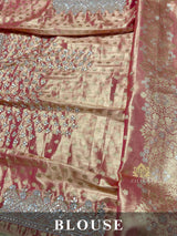 Salmon Pink Zardozi Hand Embroidery Kanchipuram Tissue Silk Saree
