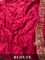 Calcutta Red Zardozi Handwork Mulberry Banarasi Silk Saree
