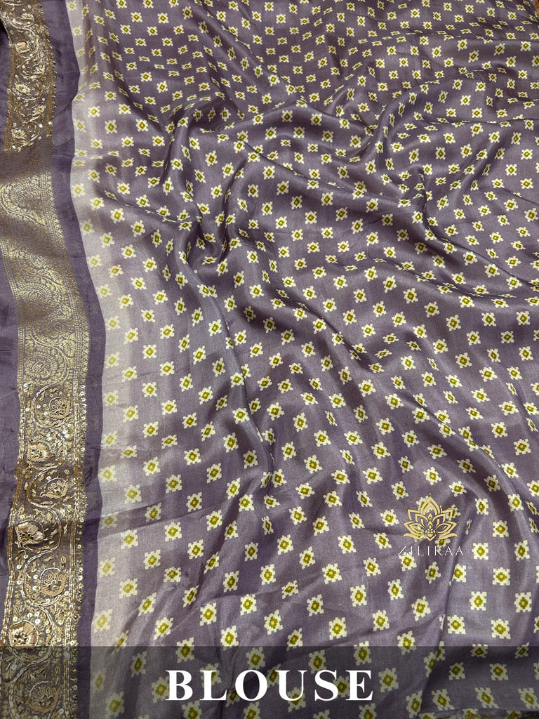 Lavender Zardozi Handwork Patola Designer Munga silk saree
