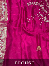 Queen Pink Zardozi Handwork Mulberry Banarasi Silk Saree