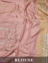 Baby Pink Gotapatti Hand Embroidery Tanchoi Silk Saree