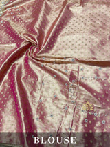 Salmon Pink Kanchipuram Tissue Silk Saree with Zardozi Hand Embroidery