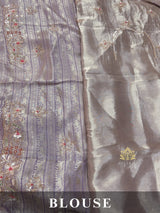 Lilac Purple Designer Hand Embroidery Kanchi Tissue Silk Saree