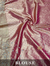 Salmon Pink Kanchipuram Tissue Silk Saree with Zardozi Hand Embroidery