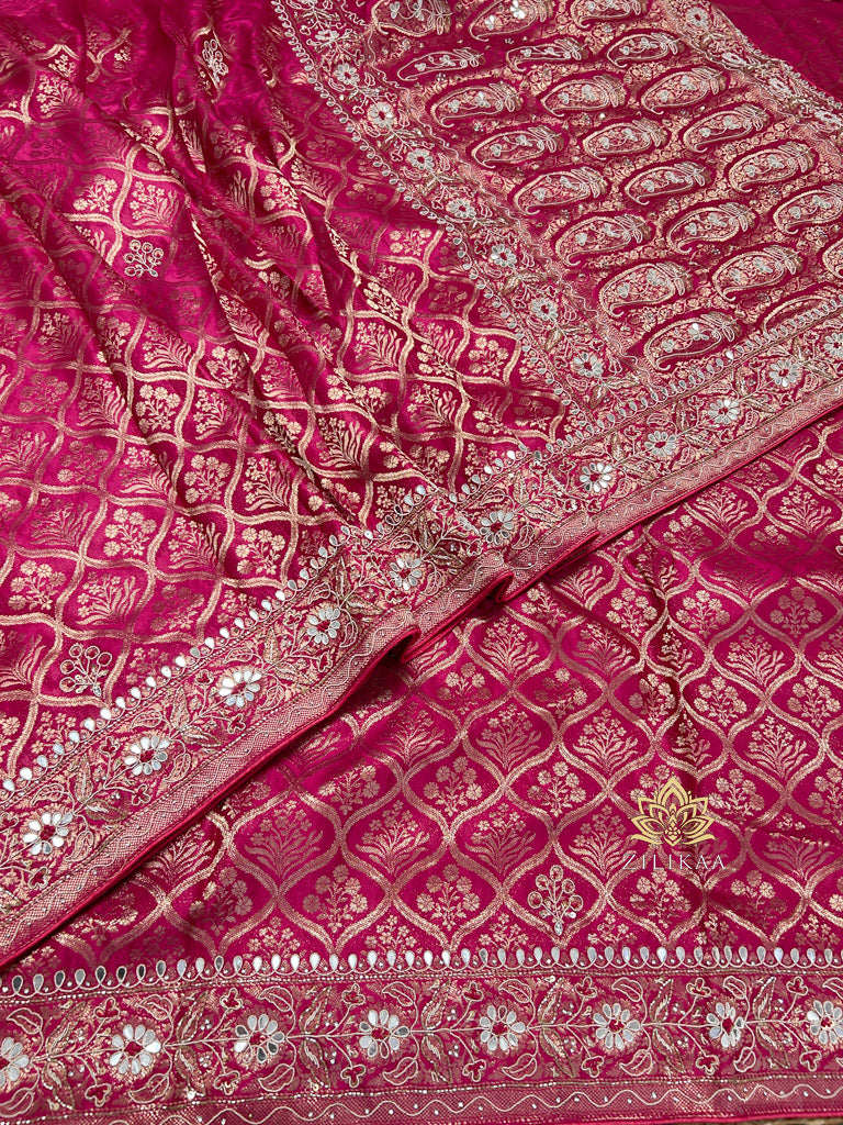Queen Pink Zardozi Handwork Banarasi Silk Saree