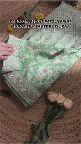 Fern Green Zardozi Handwork Patola Munga silk saree