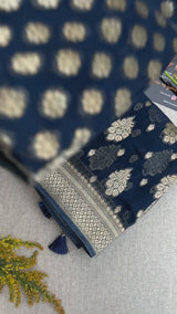 Midnight Blue Banarasi Khaddi Weaved Georgette Saree