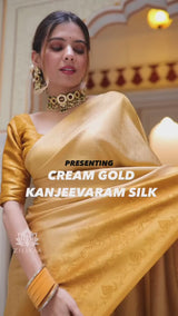 Ivory Golden Kanjeevaram Silk Saree