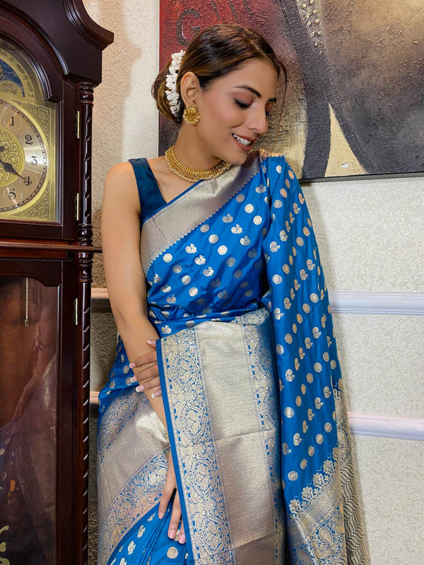 Azure Blue Banarasi Silk Handloom Saree