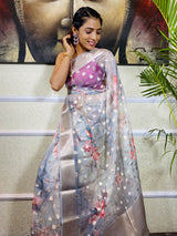 Cloudy Grey Organza Silk Saree