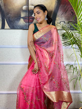 Fuchsia Pink Organza Silk Saree