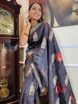 Raisin Grey Designer Banarasi Silk Saree