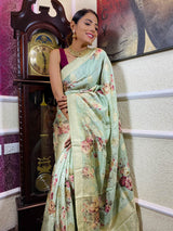 Frost Green Designer Banarasi Silk Saree