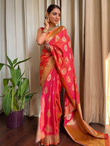 Tangerine Orange Meenakari Banarasi Silk Saree