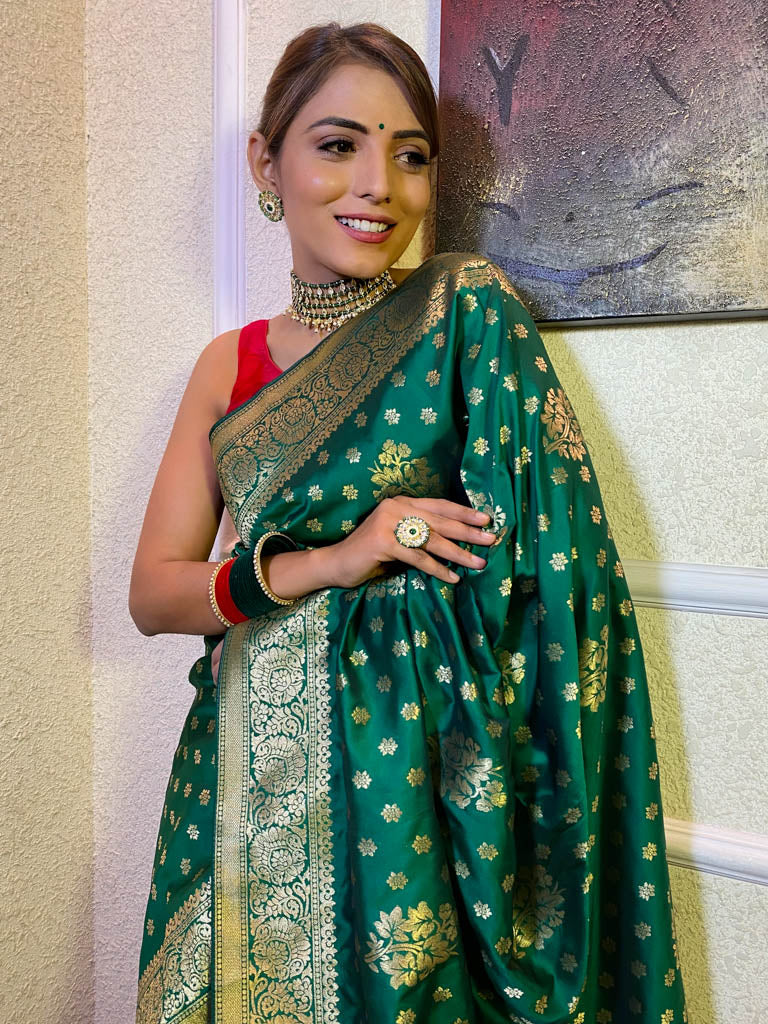 Pine Green Banarasi Patola Silk Saree