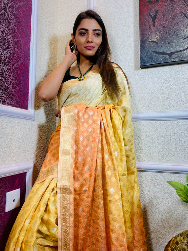 Multi Shade Hand Dyed Banarasi Silk Saree
