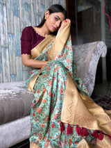 Seafoam Green Uppada Cotton Silk Saree