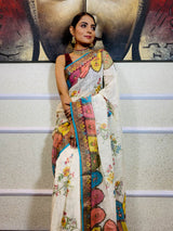Daisy White Linen Sequined Saree