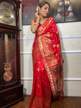 Scarlet Red Banarasi Patola Silk Saree