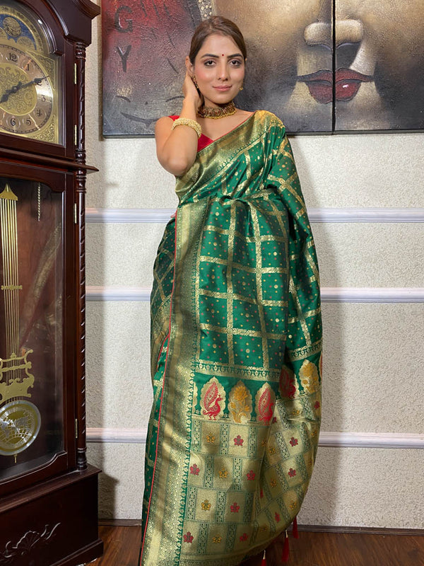 Pine Green Banarasi Silk Ghatchola Saree