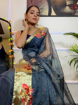 Millennium Grey Organza Silk Saree